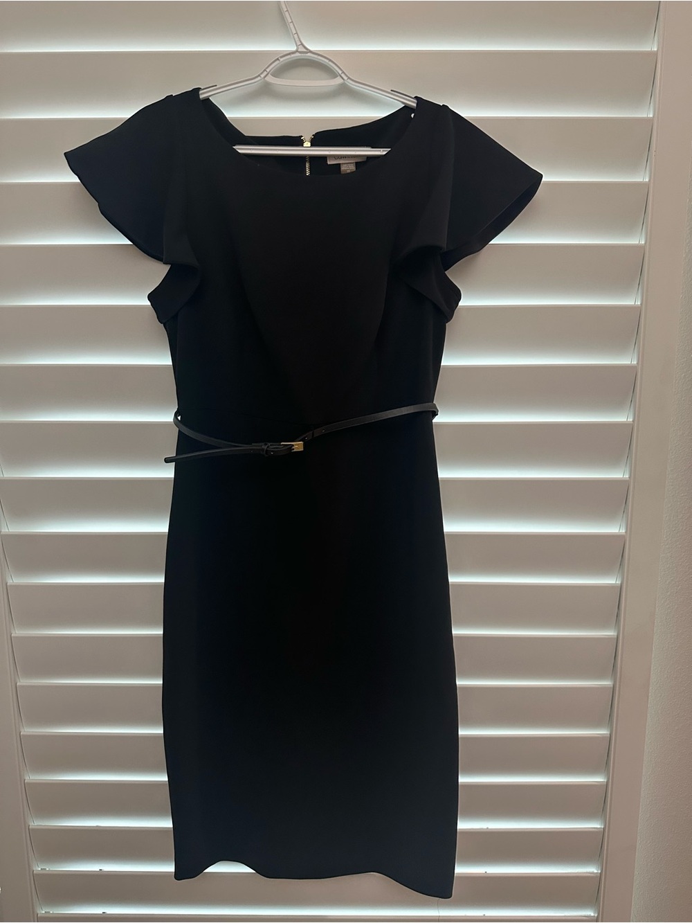 Calvin Klein Black Midi Sheath Dress with Flutter Sleeves